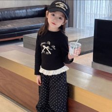批发女童甜美蝴蝶结长袖T恤2025春秋装新款<b class='q'>宝宝</b>花边上衣女孩打底衫潮