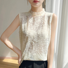 批发实拍  墙裂推荐气质N货绣花蕾丝木耳领<b class='q'>背心</b>上衣女