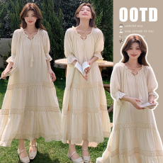 批发图片已处理2026新款法式温柔风蕾丝拼接宽松显瘦孕妇大码连衣裙