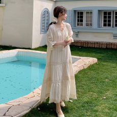 批发图片已处理2026新款法式温柔风蕾丝拼接宽松显瘦孕妇大码连衣裙