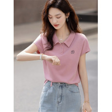 批发智性polo领绣花<b class='q'>T</b><b class='q'>恤</b>女2026夏季新款简约风小个子短袖上衣