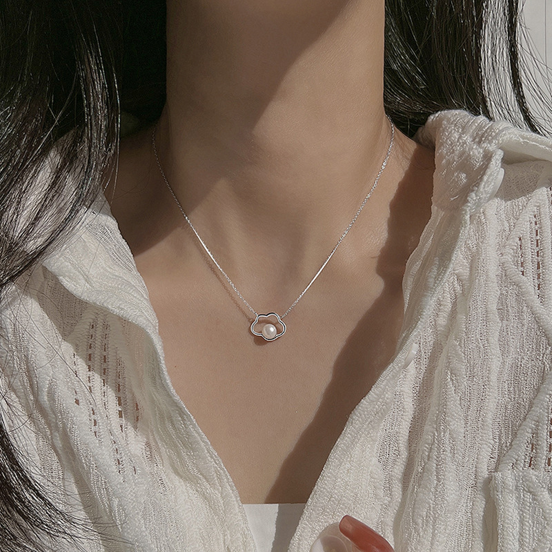 CX13337# 最便宜饰品批发  轻奢小众简约冷淡风小云朵珍珠项链女时尚百搭气质钛钢锁骨链颈链