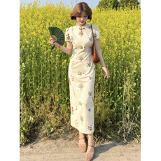 批发新中式国风刺绣立领连衣裙女修身显瘦显瘦旗袍裙气质优雅减龄裙子