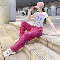 批发夏季新款广场舞表演服亮片短袖流光长裤套装<b class='q'>爵士舞</b>休闲运动两件套