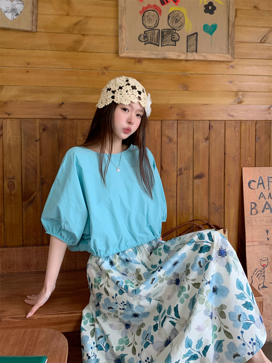 FA24673# 微胖多巴胺显瘦穿搭配梨型身材上衣水墨画a字长裙裙子 服裝批發女裝批發服飾貨源
