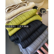 批发有口袋百褶裤 高腰垂感休闲<b class='q'>九分</b>裤女夏季薄款宽松百搭