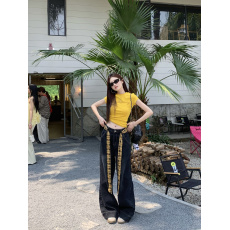 批发<b class='q'>夏</b>季新款烫钻修身显瘦短款T恤+格子拼接牛仔裤