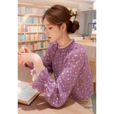 批发泡泡袖<b class='q'>碎花</b>雪纺<b class='q'>衬衫</b>女春季大码胖mm气质减龄独特别致显瘦高级上衣