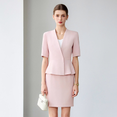 批发粉色西装套装女薄款短袖高级感婚礼策划师美容院接待西服<b class='q'>工作服</b>