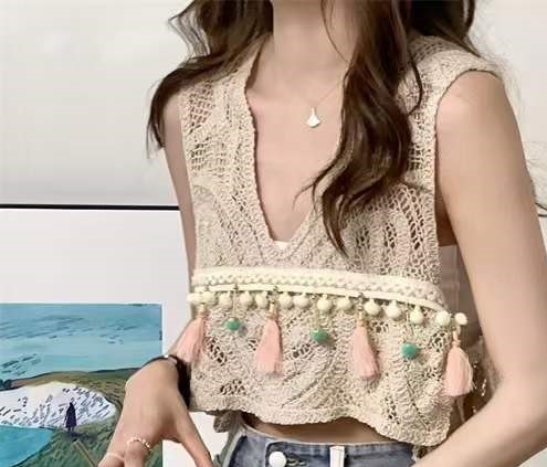 2026 여름 새로운 디자인 센스 스웨터 인사이드 가져 가라. 여성 의류 프랑스식 니트 스웨터 맨위 면사 면사