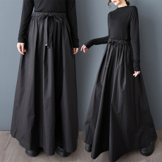 批发2026年夏季新款百搭气质宽松<b class='q'>拖地</b>A字型中<b class='q'>长裙</b>宽松大摆裙黑色伞裙