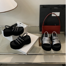 批发水钻黑色时尚凉鞋女2025夏季新款厚底罗马百搭舒适增高高跟鞋