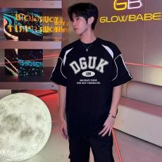 批发重磅 230克超爽滑纯棉潮牌美式拼接撞色条纹织带宽松休闲情侣T恤