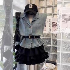 批发牛仔套装女2026超火夏装一整套小个子穿搭牛仔背心<b class='q'>连衣裙</b>子两件套