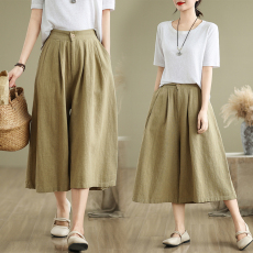 批发实拍 九分阔腿裤女夏直筒女裤2026新款爆款棉麻裙裤宽松复古裤子