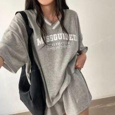 批发索罗娜面料V领套装女休闲宽松短袖短裤两件套<b class='q'>韩版</b>潮夏季运动服