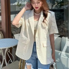 批发韩版新款气质休闲网花单排扣短袖西装