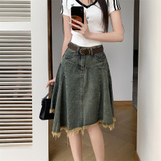 批发实拍实价复古做旧不规则牛仔半身裙女新款高腰设计感裙子