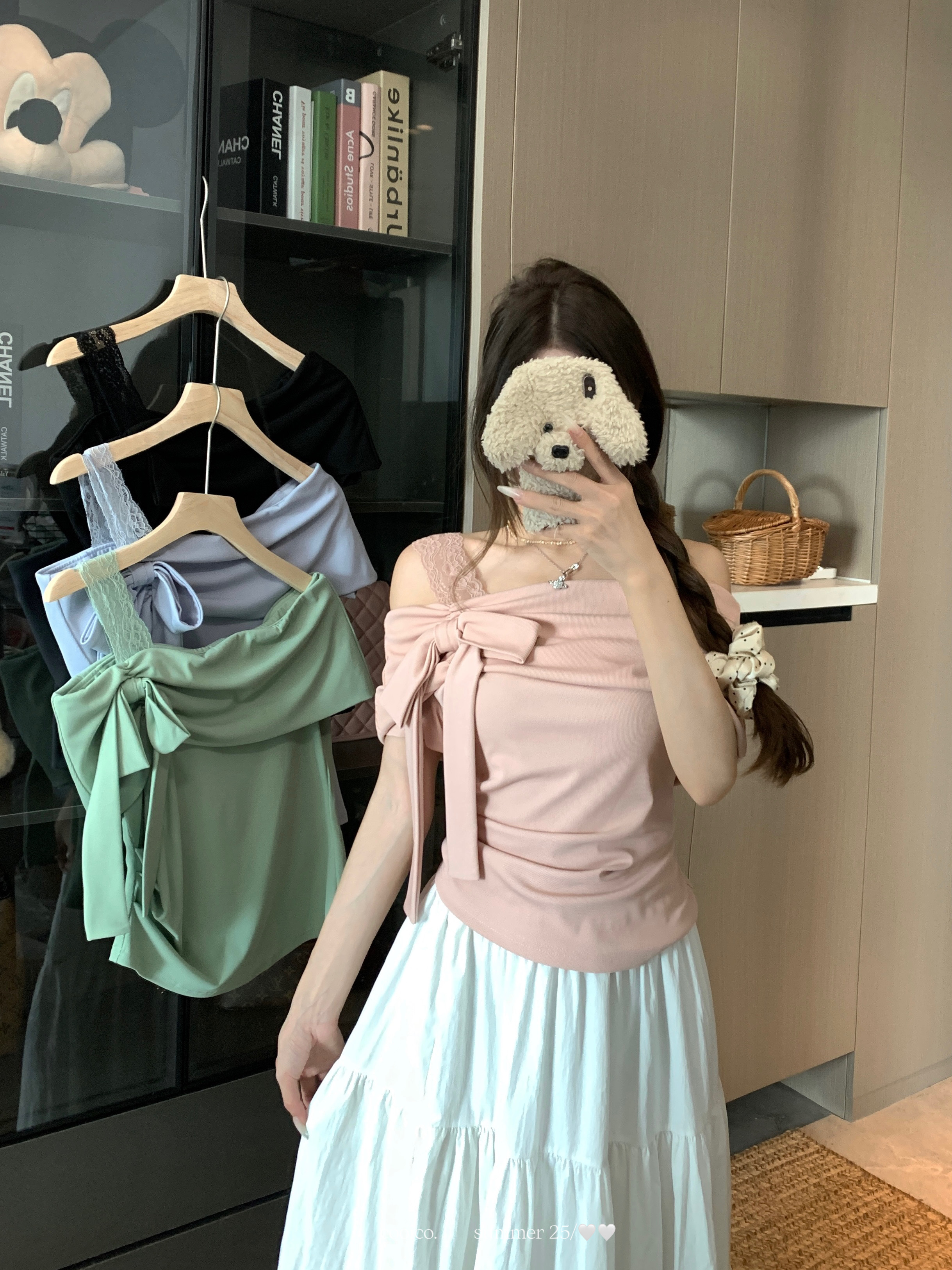 FA26881# 大码女装夏季新款胖MM纯欲设计感露肩甜美修身显瘦蝴蝶结上衣 服裝批發女裝批發服飾貨源