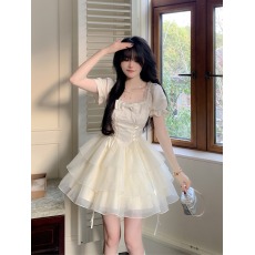 批发Blovelan清风铃兰 甜美公主风蝴蝶结<b class='q'>欧根纱</b>短款连衣裙<b class='q'>蓬蓬裙</b>女夏