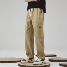 批发实拍2025春夏新款纯棉潮牌工装休闲裤男宽松百搭直筒松紧腰阔腿裤