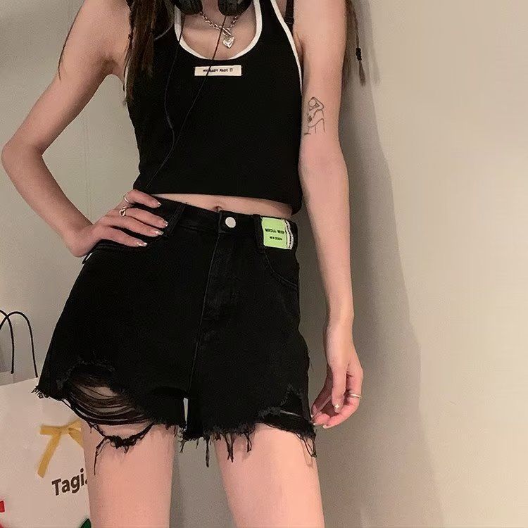 MY4782# 高腰牛仔短裤女夏季新款宽松阔腿显瘦浅色a字辣妹超短热裤女裝貨源服裝批發