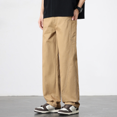 批发实拍2025春夏新款纯棉潮牌拼接休闲裤男宽松百搭直筒松紧腰阔腿裤