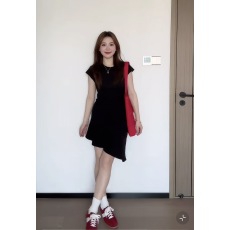 批发大码胖mm显瘦<b class='q'>芭蕾舞</b>连衣<b class='q'>裙</b>设计感圆领不规则荷叶边短袖t恤<b class='q'>裙</b>女夏