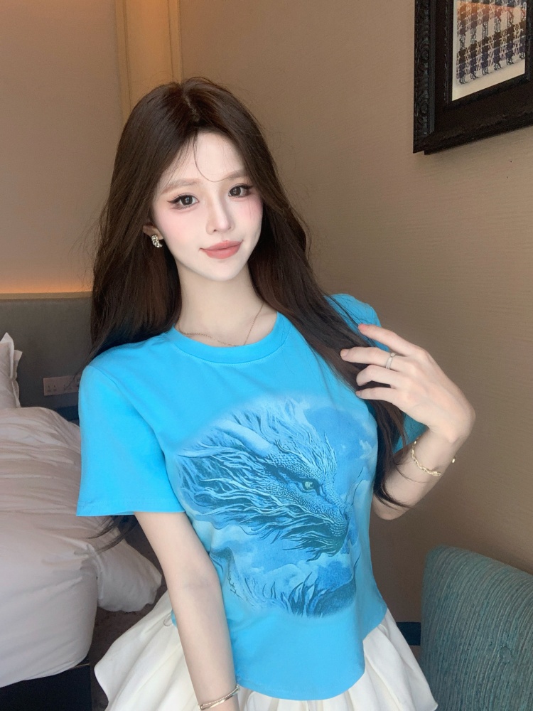 RY7835# 潮流印花个性T恤百搭显瘦短袖上衣日常通勤休闲