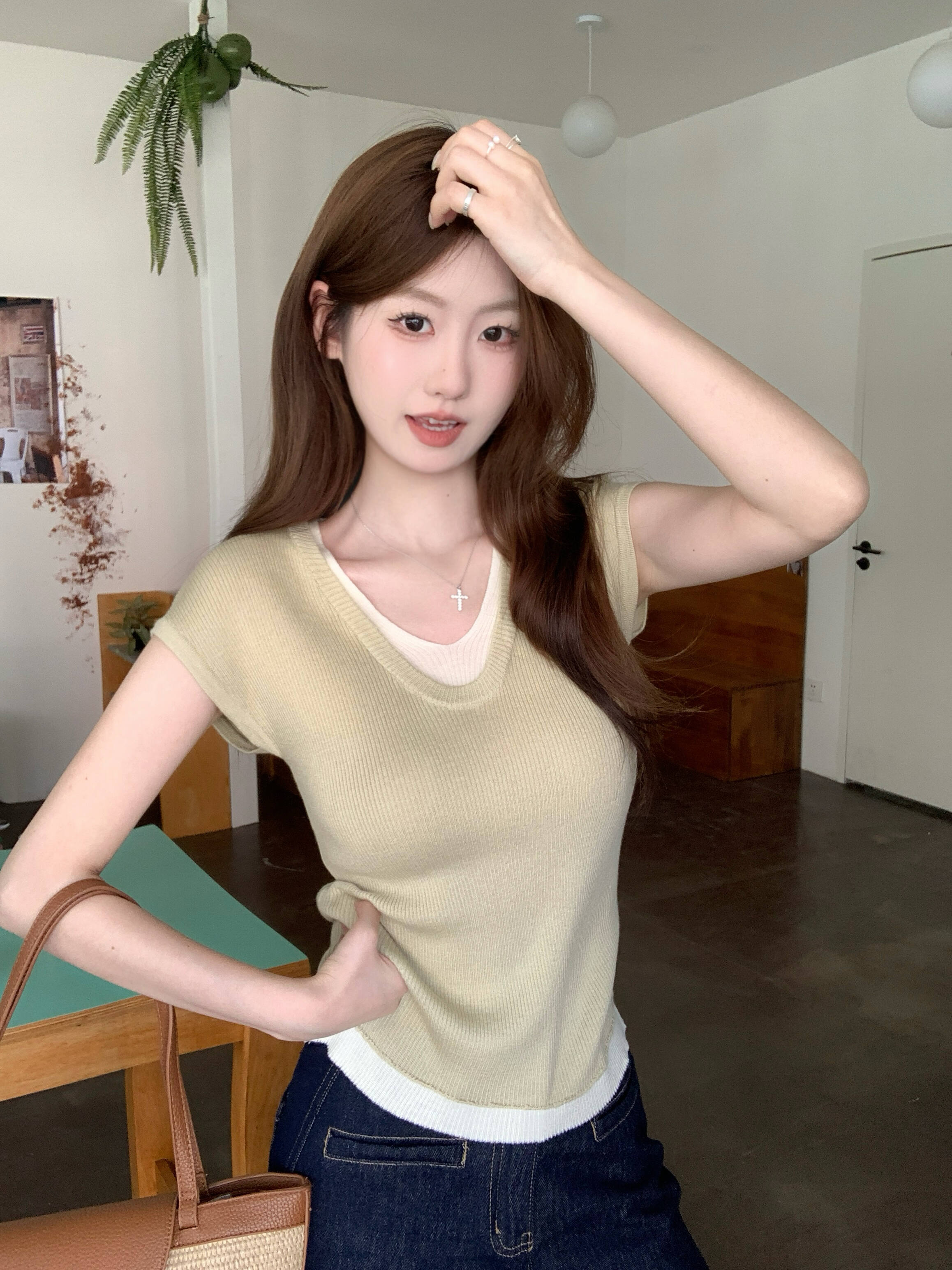 MY5790# 假两件撞色短袖女裝貨源服裝批發