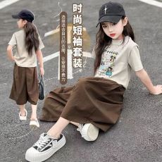 批发女童夏季短袖套装2025新款韩版中大童薄款宽松<b class='q'>运动服</b>阔腿裤两件套