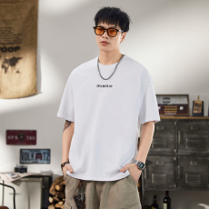 批发实拍2025夏季新款潮牌重磅双纱短袖t恤男简约百搭舒适韩版圆领T恤