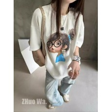 批发官图 21支纯棉210克100%棉短袖T恤女宽松<b class='q'>大码</b>印花