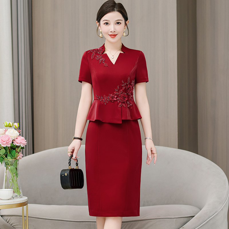 MY5070# 香云纱套装真丝连衣裙两件套妈妈婚宴礼服蚕丝喜婆婆女裝貨源服...