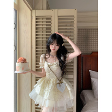 批发Blovelan栀花方糖 公主风提花蝴蝶结少女感<b class='q'>欧根纱</b>蓬蓬连衣裙春夏