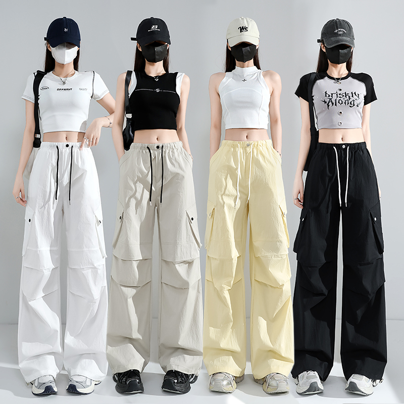 FA24231# 速干裤工装裤女夏季薄款高腰束脚阔腿两穿哈伦运动裤 服裝批發女裝批發服飾貨源
