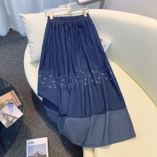 批发实拍2026夏季薄款天丝牛仔大码牛仔复古文艺拼接<b class='q'>半身裙</b>