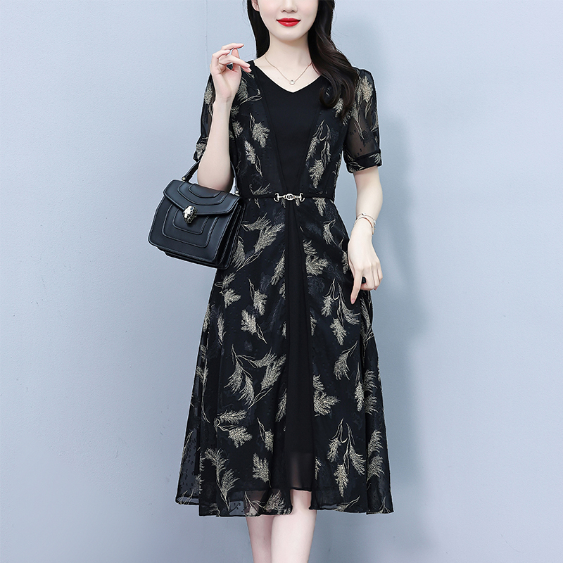 MY8323# 夏装提花大码连衣裙新款洋气中年女时尚裙子气质显瘦遮肚女裝貨源服裝批發