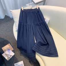 批发实拍2026夏季新款大码薄款天丝牛仔高腰直筒裤<b class='q'>阔腿裤</b>九分裤