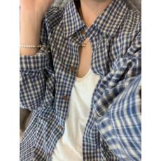 批发韩版蓝色<b class='q'>格子</b><b class='q'>衬衫</b>女春秋2026新款慵懒风<b class='q'>衬衣</b>宽松显瘦上衣