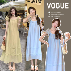 批发图片已处理夏新款<b class='q'>孕妇</b><b class='q'>裙</b>法式甜美飞飞袖遮肚显瘦仙女中长裙