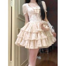 批发仙女公主蛋糕<b class='q'>蓬蓬裙</b>子法式收腰泡泡袖<b class='q'>连衣裙</b>女夏季2026新款小个子