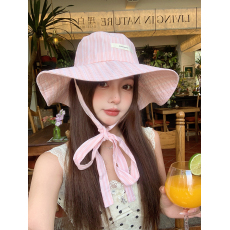 批发实拍实价~ <b class='q'>夏</b>季新款韩系百搭条纹绑带渔夫帽遮阳防晒太阳帽女