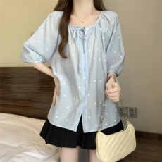 批发实拍*大码女夏季新款法式泡泡袖<b class='q'>衬衫</b>宽松百搭气质显瘦开衫上衣<b class='q'>T</b><b class='q'>恤</b>