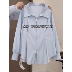 批发大码女装2026春季新款蓝色长袖衬衫胖mm别致漂亮收腰遮肚衬衣上衣