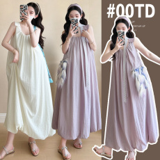 批发实拍大码孕妇装雪纺孕妇背心连衣裙韩版宽松孕妇花苞裙孕妇裙