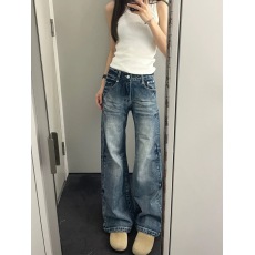 批发水洗窄版阔腿牛仔裤<b class='q'>女</b>夏季新款美式设计感宽松显瘦百搭直筒<b class='q'>长裤</b>子