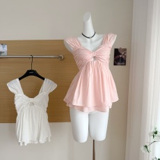 批发范吸吸/清纯是必杀/女装夏季2025新款设计感白色小衫无袖衬衫上衣