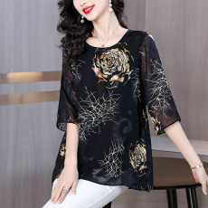 批发<b class='q'>中老年</b>七分袖雪纺衫女2026春夏款妈妈打底衫洋气时尚T恤小衫上衣