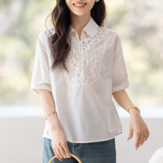 批发限价+12+小视频  法式白色设计感刺绣短袖<b class='q'>衬衫</b>女2026夏季修身显瘦